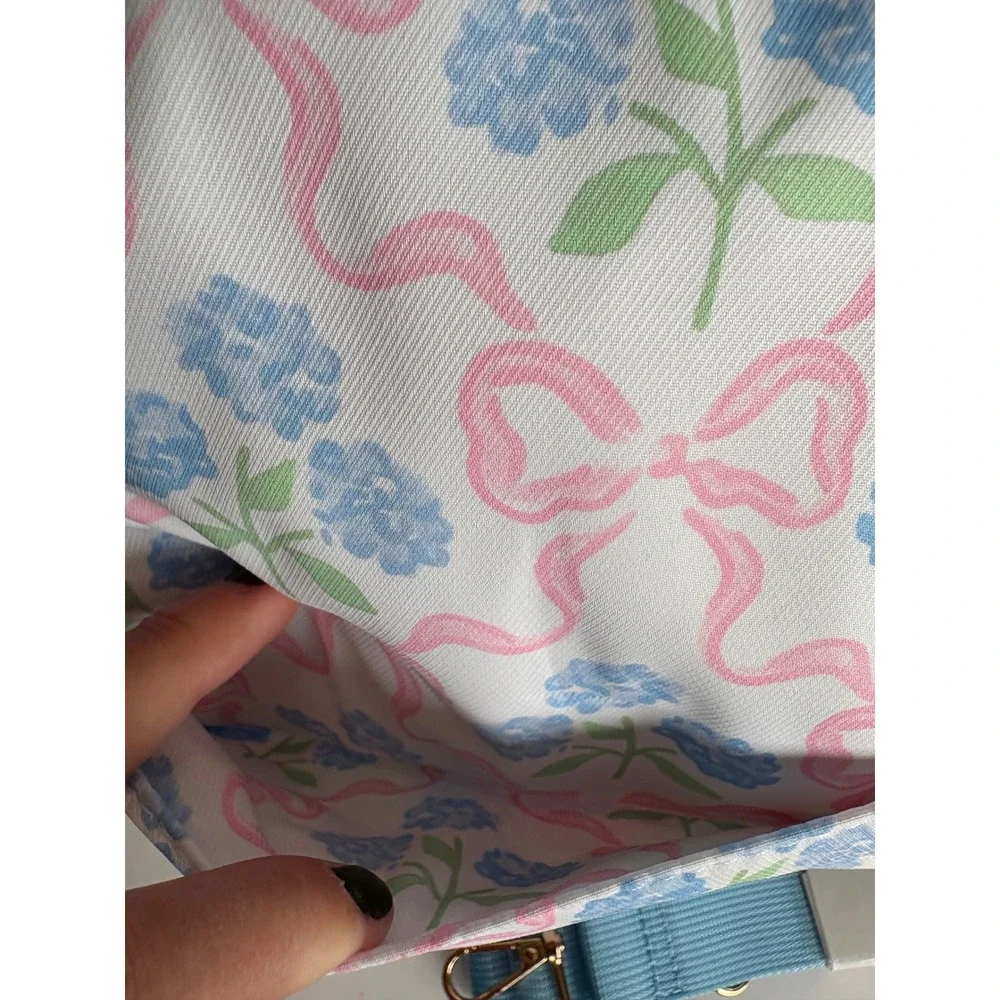 Blue Floral‎ Pink Bow Ruffle Duffel Bag Travel Carry On Weekender Gym Bag 18x10